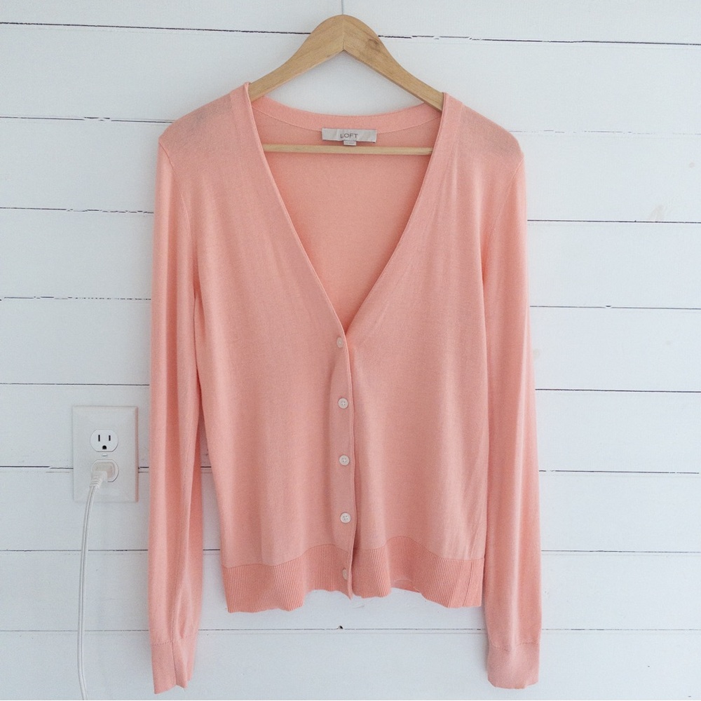 Loft Peach V-Neck Cardigan Sweater